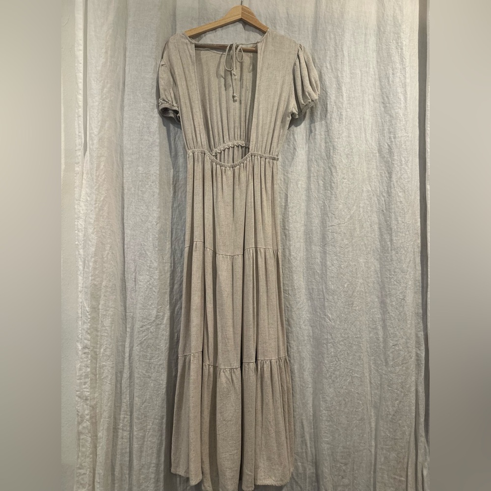 vici | open back beige midi dress